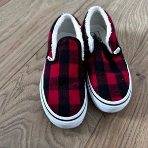 Plaid Vans Slip-On Kids Shoes - Red and Black